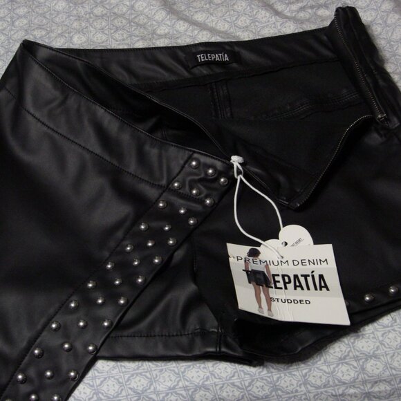 Telepatia Black Pleather Studded Skort - NWT - size M - Picture 11 of 11